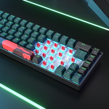 Protable 60% Percent Gaming Keyboard Mechanical, Mini Compact Ice-Blue LED Backlit 68 Keys Wired Office Keyboard with Red Switch for Mac/Win/PS4/PS5(68Green/red Switch) - color: 68Green/red Switch
