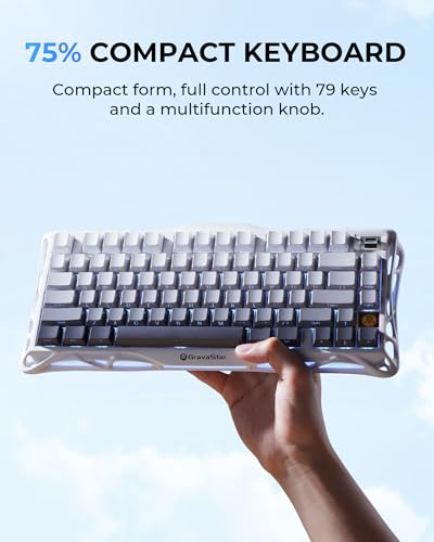 GravaStar Mercury K1 75% Wireless Mechanical Gaming Keyboard RGB Backlit | Gasket Mount, Hot Swappable Linear Switches, Creamy Sound Keyboard, 2.4GHz/USB-C/Bluetooth 5.0, for Win/Mac【Gradient White】 - color: Gradient White