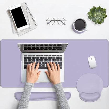 Britimes Purple Keyboard Mouse Pad Set 4 in1 Large Mousepad+Keyboard Wrist Rest+Mouse Wrist Rest+Coaster Ergonomic Design for Home Office Computer 35.4x15.7Inches - color: Purple