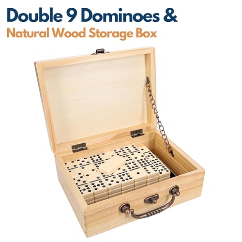 WE Games Double 9 Dominoes in Natural Wooden Treasure Box, Dominoes Set for Adults, Ivory Color Double Nine Domino, Classic Board Games, Tile Games - color: Natural
