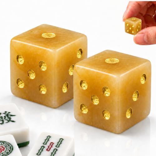 2PCS Crystal D6 Dice, 16mm Natural Gemstone Mahjong Dice Set Stone Dice for Games, Accessories, Tabletop Board Games, Casino Games, Craps, DIY Crafts, Spiritual Decor and Home Decor - color: D6-yellow Quartz