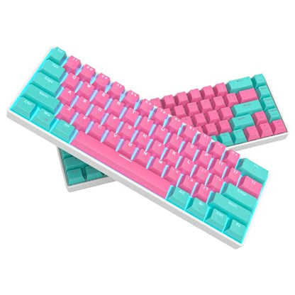 surmen 60% Percent Gaming Keyboard Mechanical with Linear Red Switch, 61-Keys Pink Mini Gaming Keyboard LED Light Backlit PBT Keycaps for Laptop, Desktop, PC Gamers (61Miami) - color: 61 Miami