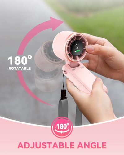 PlayHot Portable Handheld Turbo Fan, Travel Essentials, Gifts for Women/Men | 5-Speed, Up to 12H, 10m/s Airflow, USB-C Rechargeable, LED Display, 3-in-1 Foldable Personal Fan for Cruise, Beach, Vacation - color: Pink