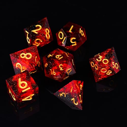 DND Dice Set, 7 Pcs Sharp Edge D&D Dice Polyhedral Resin Dice for Dungeons and Dragons RPG MTG Role Playing Table Games - color: Red-1