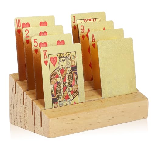 Hemoton Wooden Playing Card Holder Display Stand Sloped and Slotted Design for Easy Access Non- Base Rustic Charm for Game for Card Games