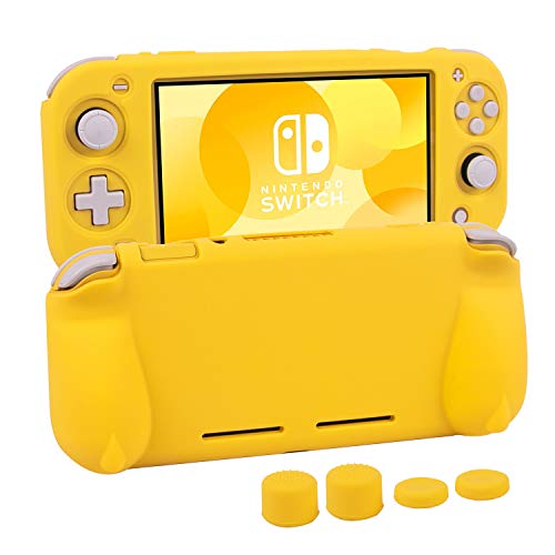Silicone Protective Case for Nintendo Switch Lite, Soft Grip Case Cover with Comfort Ergonomic Handles for Nintendo Switch Lite 2019 [Self Stand][4 Thumb Stick Caps] (Yellow) - color: 실리콘-옐로우