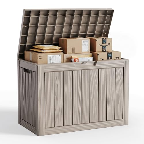 PatioZen 50 Gallon Package Delivery Boxes for Outside, Lokable Secure Resin Package Delivery Box with Lid, Weatherproof and Anti-Theft Storage for Outdoor Front Door, Porch, Curbside, House (Grey) - color: Grey, size: 50 Gallon