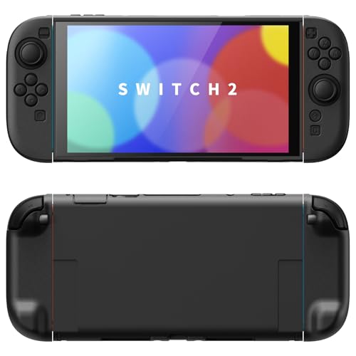 PlayVital Protective Case for Nintendo Switch 2 with Extra Stand & Thumb Grip Caps | Split Design, Dockable Hard Shell Cover for Nintendo Switch 2 | Solid Color Series, Black - color: Black