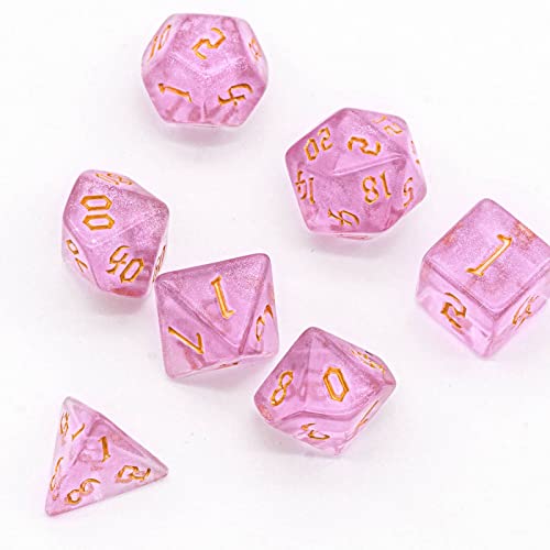 7-Die DND Dice Set Polyhedral Dice Set with a Leather Dice Bag, D&D Dice Set for RPG Table Games (Pink/G) - color: Pink/G
