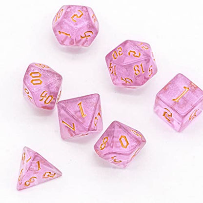 7-Die DND Dice Set Polyhedral Dice Set with a Leather Dice Bag, D&D Dice Set for RPG Table Games (Pink/G) - color: Pink/G