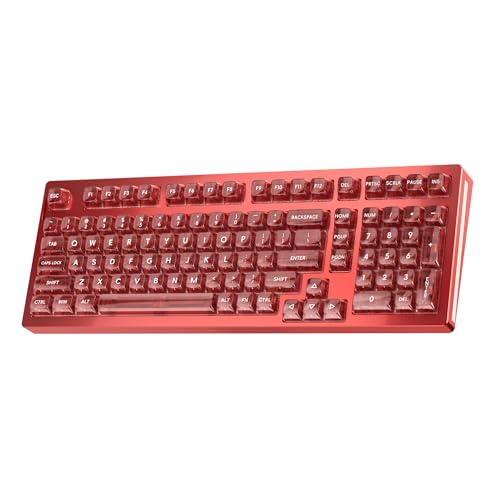 kutethy KY98 Wireless Mechanical Keyboard with Transparent Keycaps,Full Aluminum CNC,Hot-swappable,Pre-lubed Clicky Switches,Gasket Structure,RGB Backlit,BT5.0/2.4G/USB-C Wired (Red) - color: Red