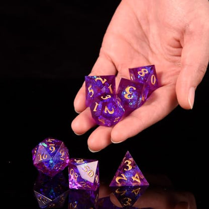 DND Dice Set, 7 Pcs Sharp Edge D&D Dice Polyhedral Resin Dice for Dungeons and Dragons RPG MTG Role Playing Table Games - color: Purple