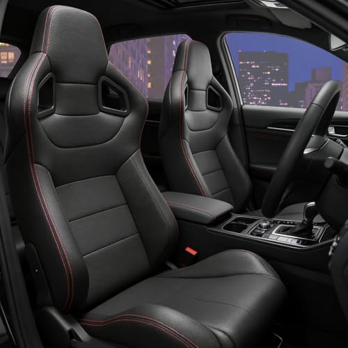 2 Pcs Adjustable Universal Racing Seats with Double Sliders, Reclinable Bucket Seats, 1 Pair of Sport Seats for Vehicles (Black O) - color: Black O