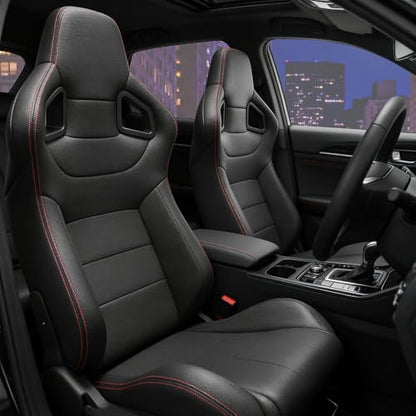 2 Pcs Adjustable Universal Racing Seats with Double Sliders, Reclinable Bucket Seats, 1 Pair of Sport Seats for Vehicles (Black O) - color: Black O