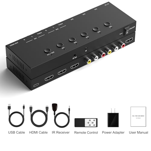 5In to 1Out HDMI/AV Switch (2 AV Input+3 HDMI 2.0 Inputs) RCA to HDMI Converter for PS1/2/3/4/5, N64, SNES, Switch, DVD, Roku etc. - style: 3HDMI+2AV to HDMI Converter