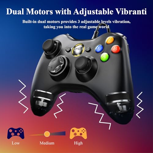 Wired Controller for Xbox 360 – USB Gamepad with Dual Vibration, Turbo Function & 7.2FT Cable – Compatible with Xbox 360/360 Slim and PC Windows 7/8/10/11 – Plug and Play Design – Black
