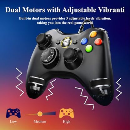 Wired Controller for Xbox 360 – USB Gamepad with Dual Vibration, Turbo Function & 7.2FT Cable – Compatible with Xbox 360/360 Slim and PC Windows 7/8/10/11 – Plug and Play Design – Black