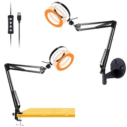 Desk & Wall Ring Light Kit - 6'' USB Ring Light with Mount Stand for YouTube, Task, Craft, Architect, Drafting, Repair