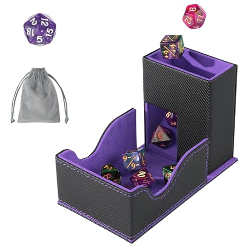 Dice Roller Tower, Premium DND Magnetic Dice Tray, Foldable PU Leather Dice Tower RPG Gifts for Dungeons and Dragons MTG Dm & Player Black/Violet - color: Black/Violet