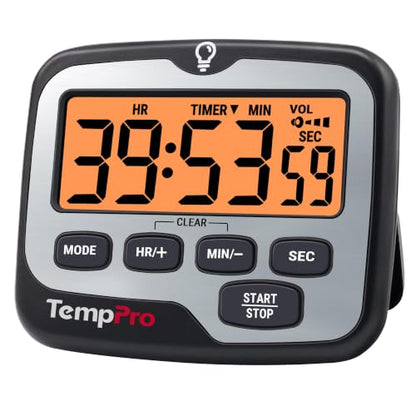 TempPro TM01 2-in-1 Kitchen Timers for Cooking with 12/24H Clock Mode | Magnetic Timer with Adjustable Alarm Volume, Digital Timer with Touch Backlight, Kids Timers for Classroom Teacher Supplies - size: Digital Timer 1 Pack
