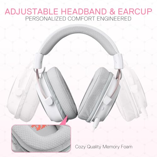 Redragon H510 PRO 3-Mode RGB Gaming Headset - 7.1 Surround Sound - 53MM Audio Drivers in Memory Foam Ear Pads w/Durable Fabric Cover- Multi Platforms Headphone - USB Powered for PC/PS4/NS - color: White Wireless H510 PRO