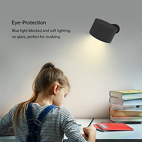 Koopala LED Reading Lights, Wall Mounted Sconces with 3 Color Temperatures & 3 Brightness Levels Rechargeable Battery Magnetic Ball 360°Rotation Touch Control, Lamps for Kids Study Bedside Closet - color: Black-A