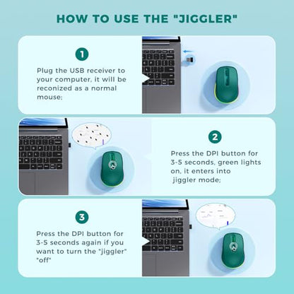 PEIOUS Wireless Mouse Jiggler - Keep Computers Awake, Dark Green | Rechargeable LED Mouse, Silent Clicks, Adjustable DPI and Random Movement Keep Computers Awake for Laptop/PC/Mac - color: Dark Green