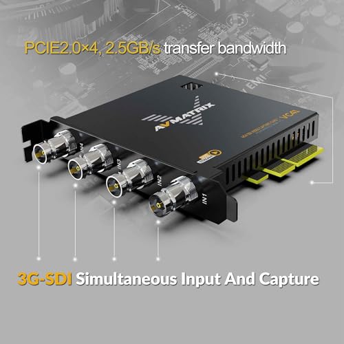 AVMATRIX PCIE 4-CH Capture Card for PC, 4CH SDI, 1080P60 (VC41) | Ultra-Low Latency,Multi-Channel Streaming,Video Conferencing,Online Education,Telemedicine Broadcasting,Windows/Linux - color: PCIE-4CH SDI