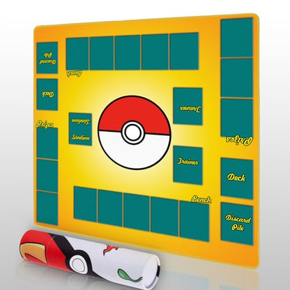 Biouai Playmat for Trading Card Game - Stitched Play Mats with Tube for Card Gameplay with Zones, 2 Player Trainer Game Playing Mats (Yellow) - color: Yellow_a