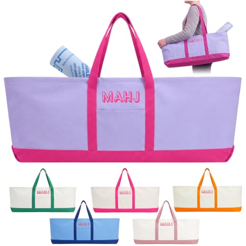 Mahjong Bag for Tiles and Racks Empty American Mahjong Tiles Carrying Tote 31.5 x 12 x 4 Inches Canvas Tile Games Accessories Gifts for Card Pushers Rack Mat Carrying, Case Only(Purple) - color: Purple
