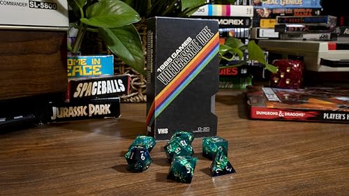 Sharp Edge DND Dice Set – Surge 7 Piece Polyhedral Dice in Retro VHS Box – TTRPG Tabletop RPG Game Accessory - style: Surge