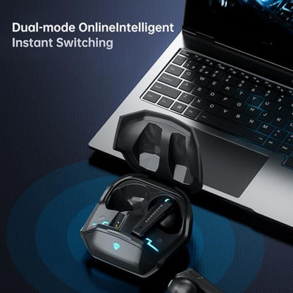 Machenike TH60 Gaming Wireless Earbuds, Ultra-Low Latency, Active Noise Cancelling Mic, Dual Mode 2.4Ghz & Bluetooth, 36-Hour Battery Life, IPX5 Waterproof, Hi-Fi Sound, VR, Switch, Pc, Phone