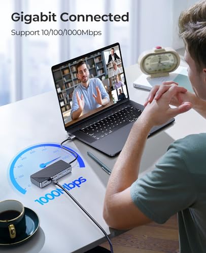 ORICO USB-C Hub with M.2 SSD Enclosure, 8-in-1 USB C Docking Station Fits M.2 NVMe/SATA SSD, 10Gbps, 4K@60Hz HDMI, 100W PD, Ethernet - OM28PR - style: with RJ45