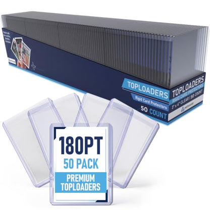 Premium Seamless 20PT - 360PT Thick Top Loaders for Cards | Top Loader Card Holder, Baseball Card Sleeves Hard Plastic, Hard Trading Cards Sleeves, TCG Sports Sleeve Hards, Toploader Clear Plastic. - style: 180PT - 50 Count