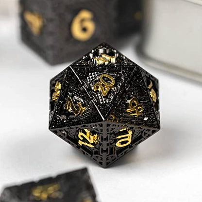 UDIXI 7PCS Metal DND Dice Set Polyhedral D&D Dragon d and d Dice for Role Playing Game and Other RPG Games (Black Golden) - color: Chain Frame-black Golden