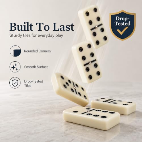 Smilejoy Dominos Set for Adults -Jumbo Size Dominoes Double Six Edition- Classic Board Games- Thick Size Double 6 Domino Set with Deluxe Brown Wood Box, 28 Tiles (2-4 Players) - style: Jumbo Size