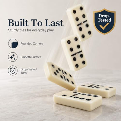 Smilejoy Dominos Set for Adults -Jumbo Size Dominoes Double Six Edition- Classic Board Games- Thick Size Double 6 Domino Set with Deluxe Brown Wood Box, 28 Tiles (2-4 Players) - style: Jumbo Size