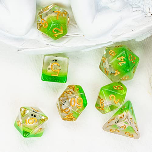 Cusdie 7-Die DND Dice, Polyhedral Dice Set Filled with Animal, for Role Playing Game D&D Dice (Spirit) - color: Green Spirit