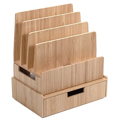 Charging Station Stand Combo with Bamboo Drawer; Extra Storage for Smartphones, Tablets, Laptops & Organizer for Office Supplies and Stationary Items - color: Slim Stand + Drawer Combo