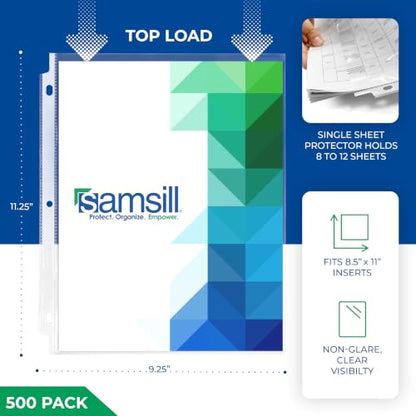 Samsill 500 Pack Heavy Duty Sheet Protectors, Non-Glare, 8.5x11 Inch Page Protectors for 3 Ring Binder, Letter Size Protectors, Reinforced Holes, Non-Glare Document Sleeve, Acid Free, Top Loading - size: 500 Pack, style: Non-Glare