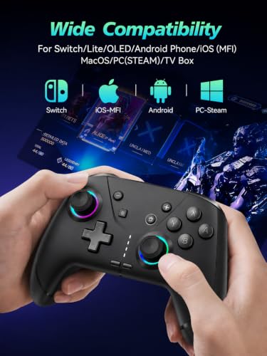 aghi Switch 2 Pro Controller with Hall Effect Joysticks and One Key Wake Up | Wireless Game Controller for Switch 2/Switch/Lite/OLED, with Turbo, Dual Vibrations, Loop Macro, 6-Axis Gyro, 800mAh, Black - color: Black