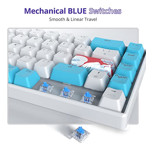 65% Mechanical Keyboard 68-Key Wired Gaming Keyboard with Blue Switch RGB Lighting Effect PBT Keycaps Ultra-Compact Mini Keyboard Suitable for Win/Mac(68 Sea) - color: 68 Sea/Blue Switch