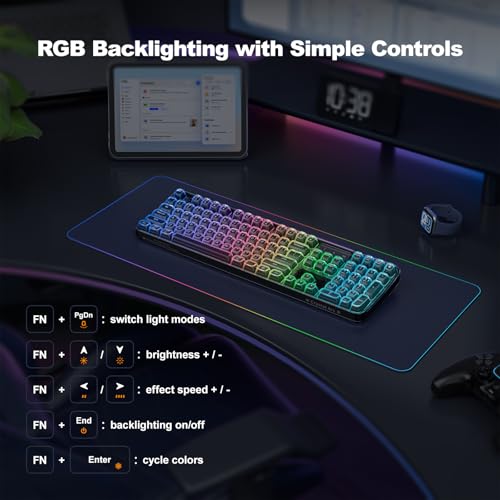 GEEZER Computer Backlit Keyboard Black Crystal - Full-Size Bluetooth Wireless Rechargeable Transparent Keycap Portable Keyboards Compatible with Windows, Laptop, PC, Desktop - color: Black Crystal