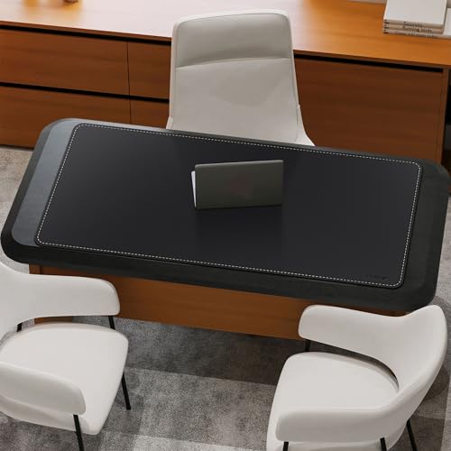 Mydours Large Desk Mat 51.2" x 23.6", PU Leather Surface for Smooth Mouse Control, Office Desk Blotter with Scratch-Resistant Design, Extended Gaming Surface Spacious Laptop Coverage (Black) - color: Black, size: 51.2" x 23.6"