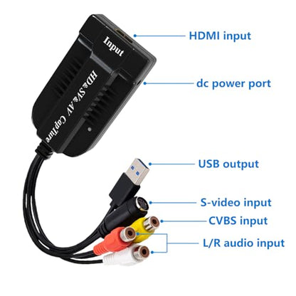 Wiistar USB Video Capture Card HDMI/AV/RCA/S-Video to USB2.0 Video Capture | up to 1080P30fsp Hi8, VCR, VHS to Digital Converter for Camcorder DVD PS4 Live Streaming Compatible with Mac Windows