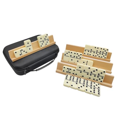Dominos Set for Adults with 4 Wooden Racks, Double 6 Dominoes Game Set with 28 Colored Domino Tiles Double Six Dominos Set with Travel Case - Classic Board Games