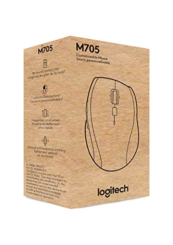 Logitech M705 Marathon Full Size 2.4 GHz Wireless Mouse - Black | Hyper-fast wheel, USB-A Nano Receiver, 5 customizable buttons, Windows Mac Linux compatible, certified for Chrome - style: M705