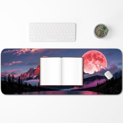 Mouse Pad, Gaming Mouse Pad, Large Laptop Pad, Waterproof and Non-Slip, Gaming Office Sewn Desk Pad, 31.5x11.8 Inch Extended, Moon Mountain - color: Moon mountain scenery