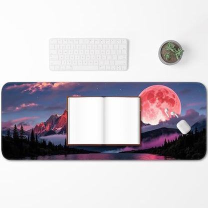 Mouse Pad, Gaming Mouse Pad, Large Laptop Pad, Waterproof and Non-Slip, Gaming Office Sewn Desk Pad, 31.5x11.8 Inch Extended, Moon Mountain - color: Moon mountain scenery