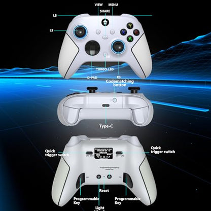 YUYIU Upgrade 2.4GHz Controller with 7 Colors RGB Light for Xbox Controller, Xbox One Series X|S,Consoles,Steam PC Windows, with 1000mAh Battery/Dual Vib-Ration/Turbo/Programmable, 3.5mm Audio Jack - color: Pearl White